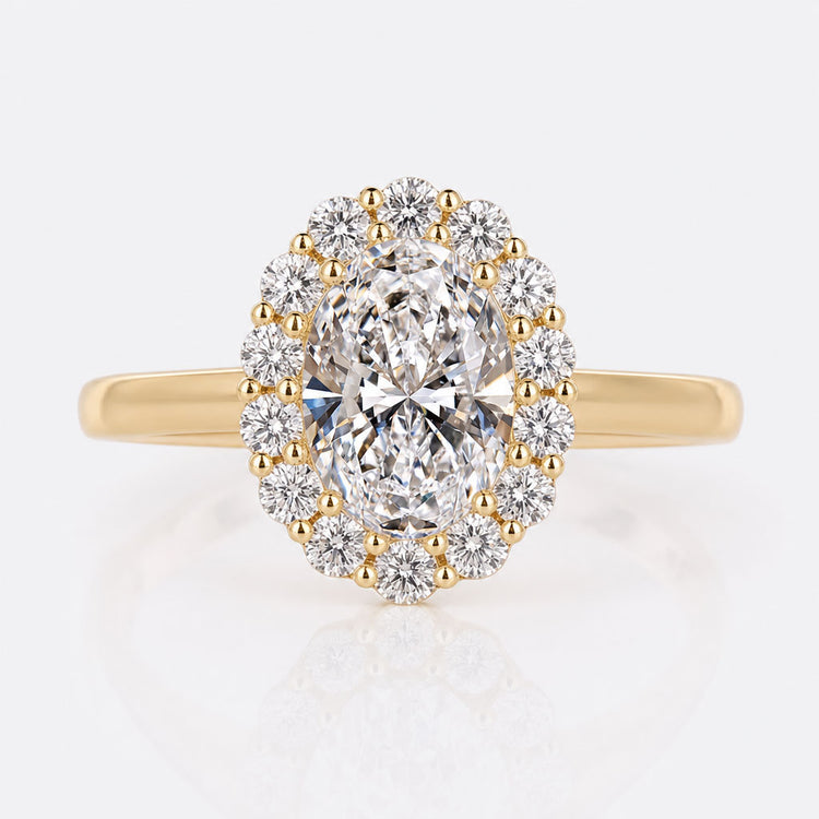 Oval Cut Lab-Grown Diamond Halo Wide Band Ring 1 – 2 CT