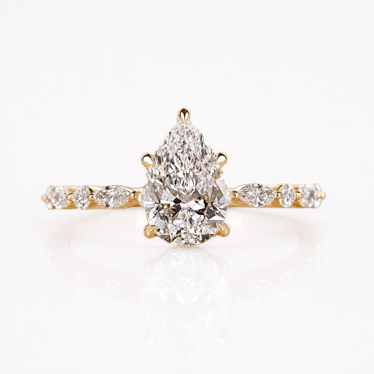 Pear Cut Lab-Grown Diamond Hidden Halo Round and Marquise Bubble Band Ring 1 – 2 CT