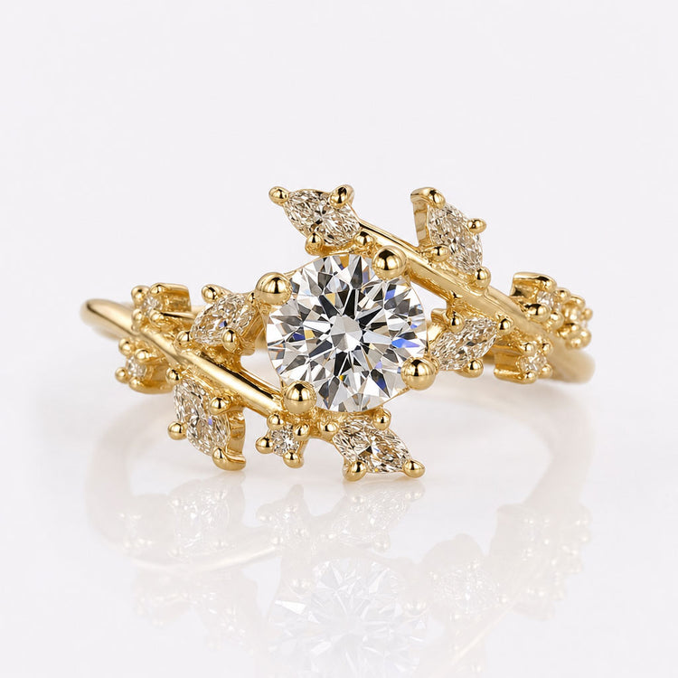 Round Cut Lab-Grown Diamond Vine Style Nature-Inspired Ring 0.5 – 2 CT