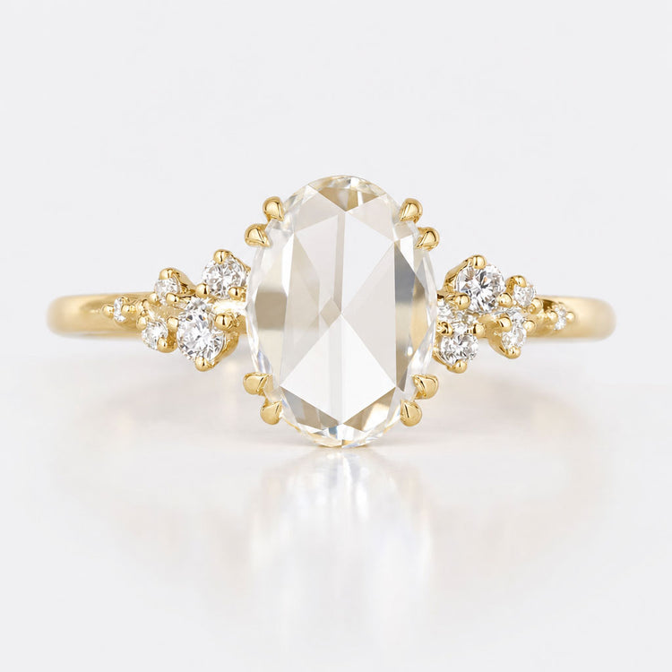 Oval Rose Cut Lab-Grown Diamond Side Stone Ring 1 - 2 CT