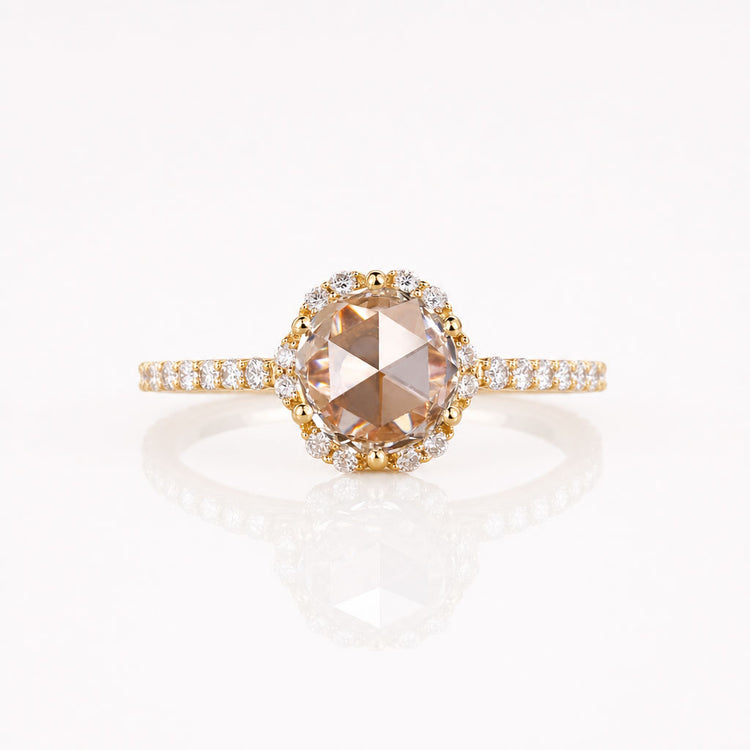 Round Rose Cut Lab-Grown Diamond Halo Ring 1 - 2 CT