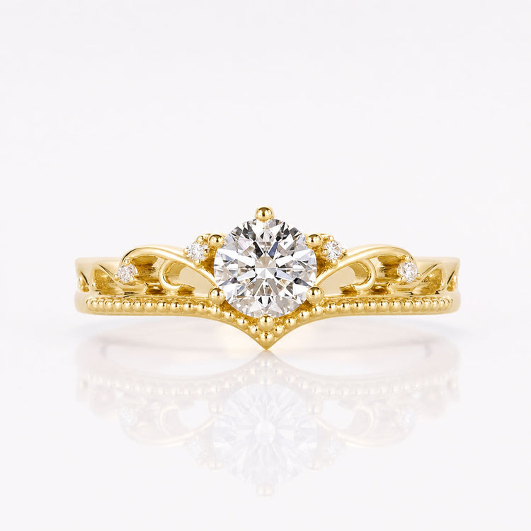 Round Cut Lab-Grown Diamond Vintage Milgrain Ring 0.5 – 2 CT