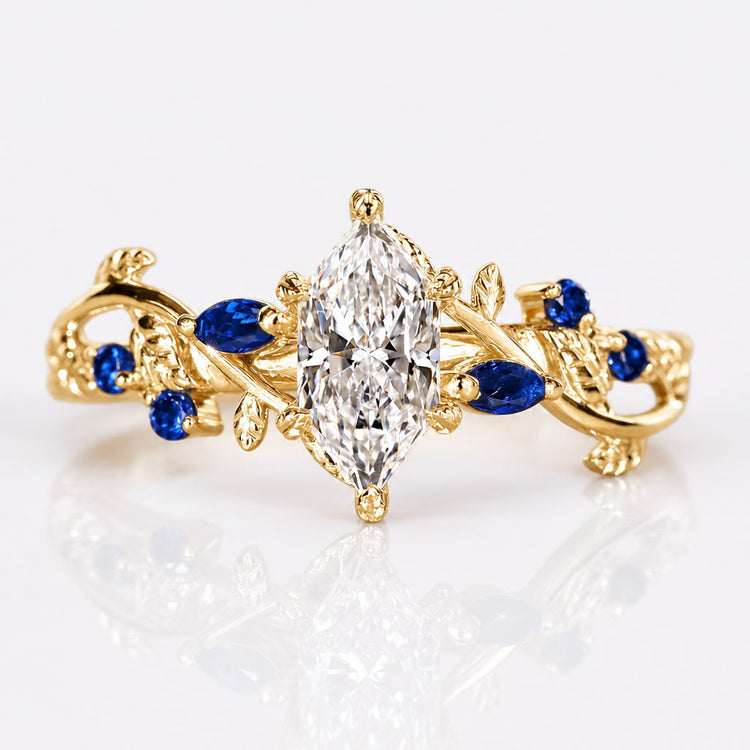 Dutch Marquise Lab-Grown Diamond Nature Inspired Tanzanite Leaf Ring 0.50 - 2 CT