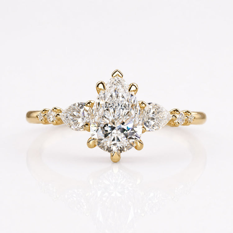 Pear Cut Lab-Grown Diamond Side Stone Ring 1 - 2 CT