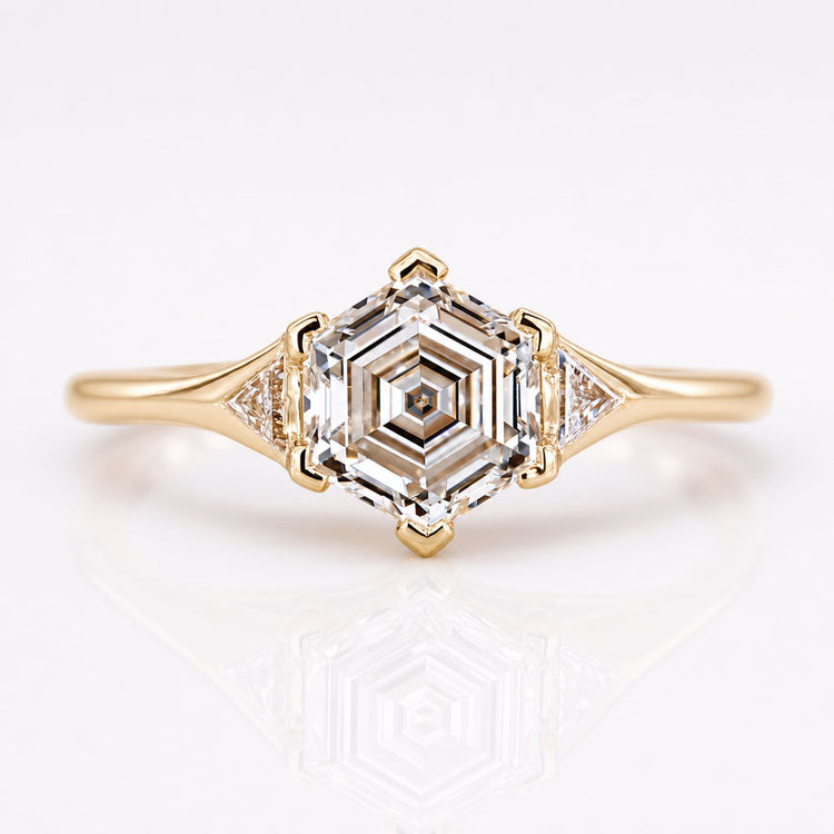 Hexagon Step Cut Lab-Grown Diamond Three Stone Ring 1 - 3 CT