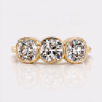 Cushion Old European Cut Lab-Grown Diamond Three Stone Bezel Ring 1.68 CT