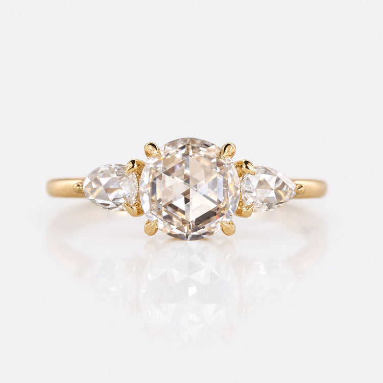 Round Rose Cut Lab-Grown Diamond Three Stone Ring 1 - 2 CT