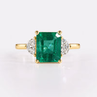 Emerald Cut Gemstone Half Moon Three Stone Cathedral Ring
