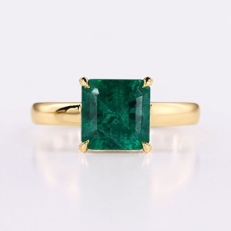 Asscher Cut Emerald Gemstone Cathedral Solitaire Ring