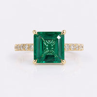 Asscher Cut Emerald Gemstone Pavé Ring