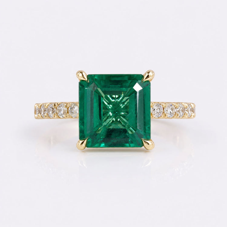 Asscher Cut Emerald Gemstone Pavé Ring