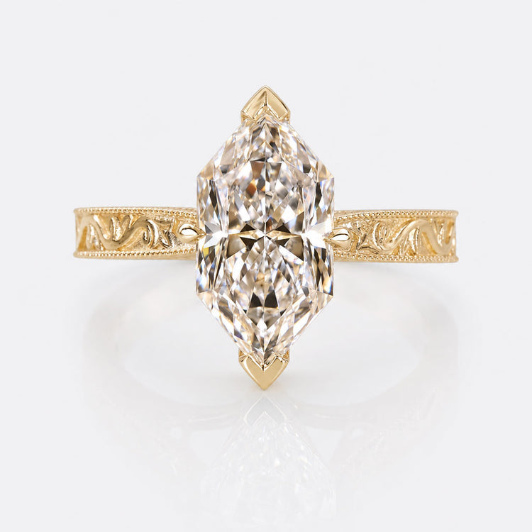 Dutch Marquise Cut Lab-Grown Diamond Vintage Milgrain Solitaire Ring 1 - 3 CT
