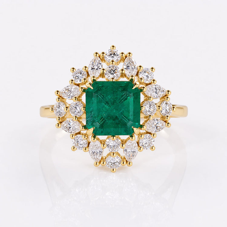 Asscher Cut Gemstone Cluster Halo Style Ring