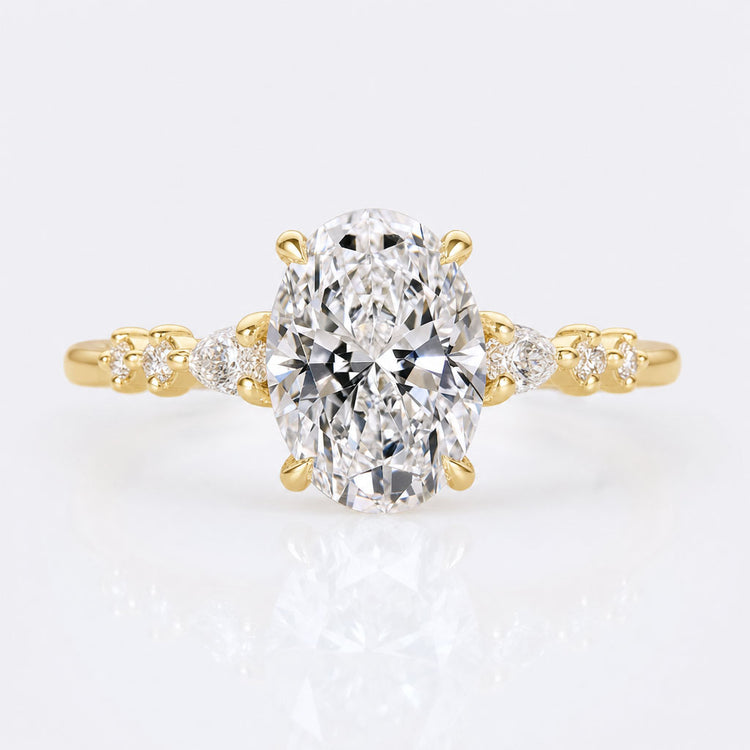 Oval Lab-Grown Diamond Pear Seven Stone Cathedral Ring 1 - 3 CT