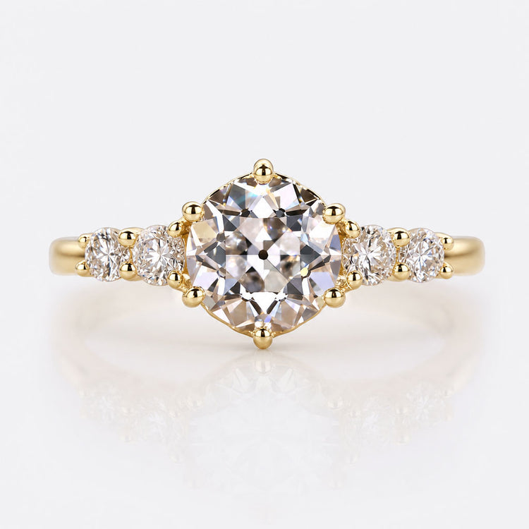 Round Old European Cut Lab-Grown Diamond Side Stones Ring 1 - 2 CT