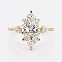 Marquise Cut Lab-Grown Diamond Hidden Halo Kite Three Stone Ring 3 - 5 CT