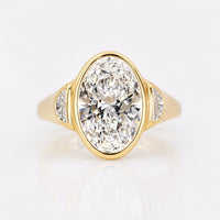 Oval Cut Lab-Grown Diamond Half Moon Bezel Three Stone Ring 5 - 8 CT