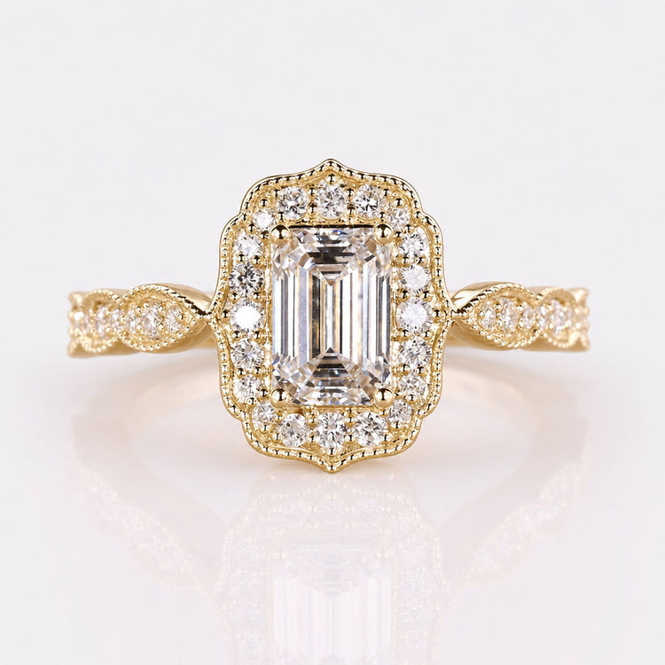 Emerald Cut Lab-Grown Diamond Pavé Style Ring 1 - 2 CT