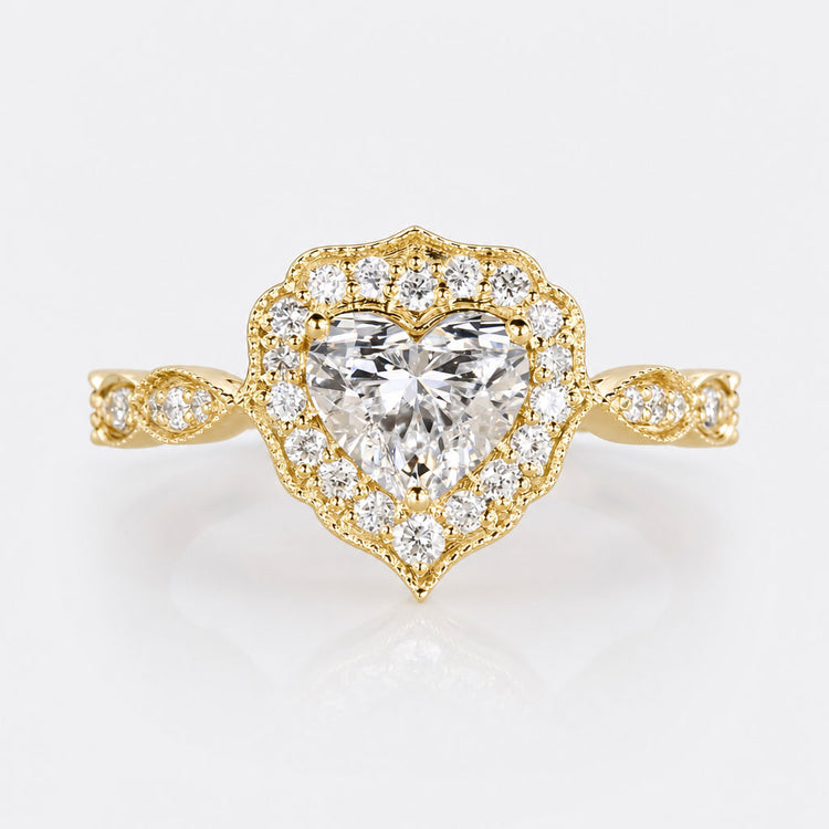 Heart Cut Lab-Grown Diamond Vintage Milgrain Pavé Ring 1 - 2 CT