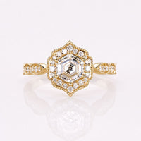 Hexagon Cut Lab-Grown Diamond Vintage Milgrain Pavé Ring 1 - 2 CT
