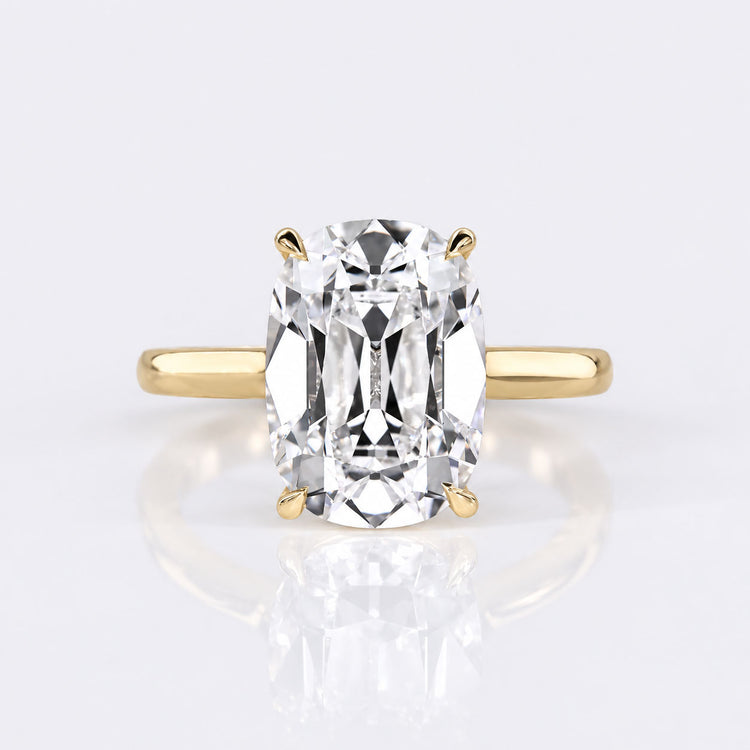 Cushion Old Mine Cut Lab Grown Diamond Solitaire Ring 5CT - 18k Yellow Gold - Size L