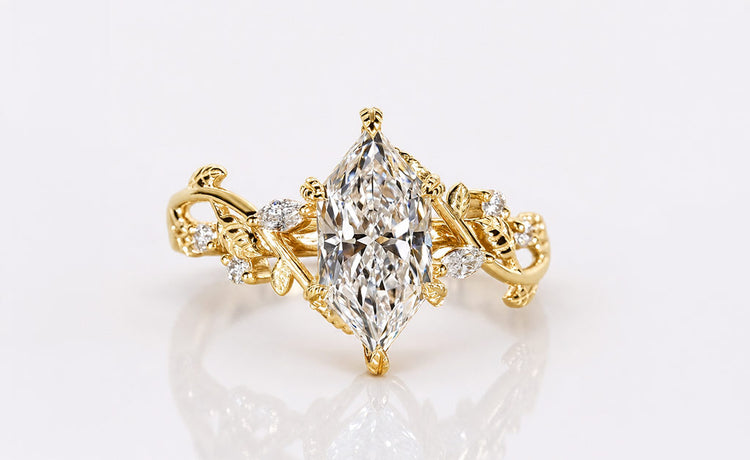 Antique dutch marquise cut lab grown diamond ring in a solid gold setting