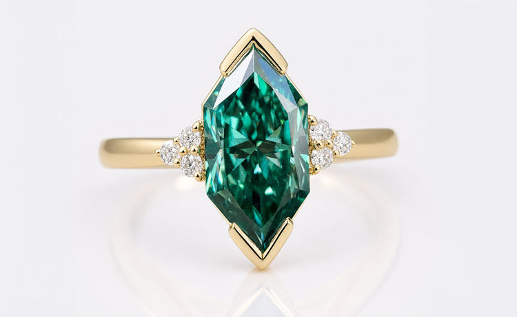 Antique dutch marquise cut moissanite ring in a solid gold setting