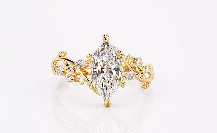 Antique cut lab grown diamond ring with a vintage inspired faceting pattern
