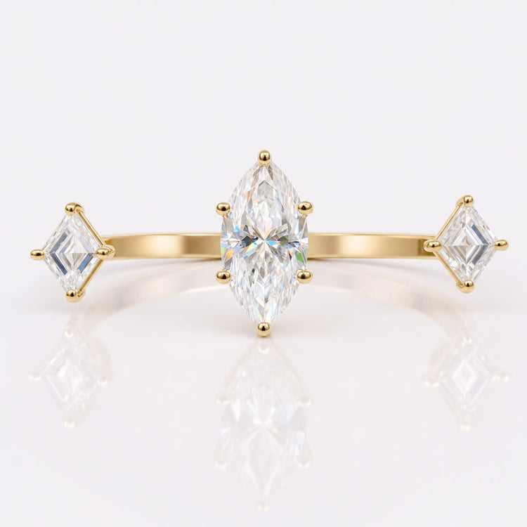 Antique marquise cut moissanite ring with an elongated pointed centre stone