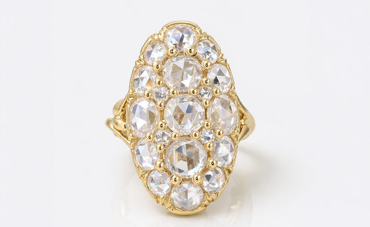 Antique and fancy cut moissanite engagement ring with a vintage inspired setting