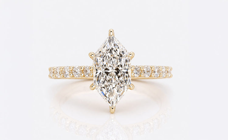 Antique cut lab grown diamond ring with a pave set diamond band