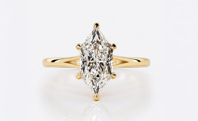 Antique cut lab grown diamond solitaire ring on a plain solid gold band