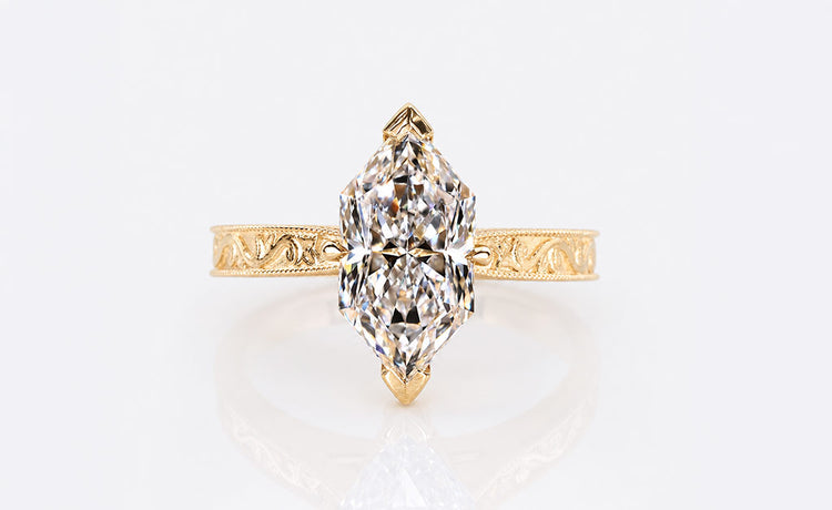 Vintage style antique cut lab grown diamond ring with milgrain detailing