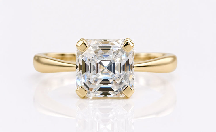Antique style asscher cut moissanite ring with milgrain detailing