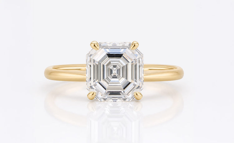 Loose asscher step cut moissanite with a square outline and stepped facets