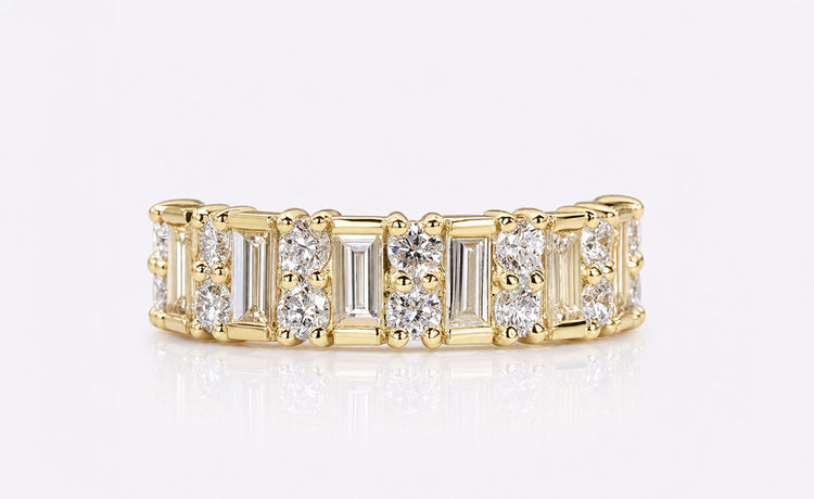 Baguette cut lab grown diamond wedding ring with channel set stones in solid gold