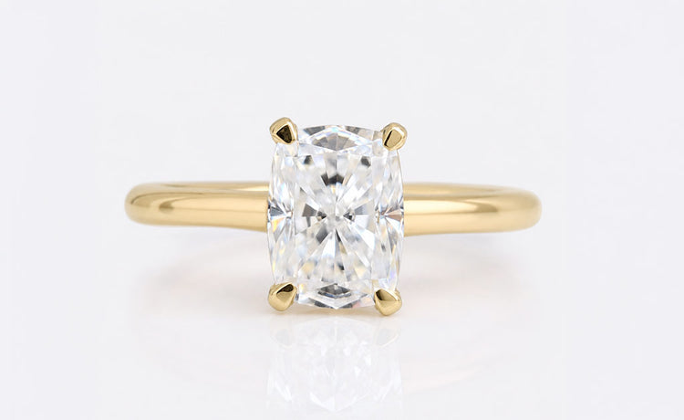 Cushion cut moissanite engagement ring with a soft square centre stone