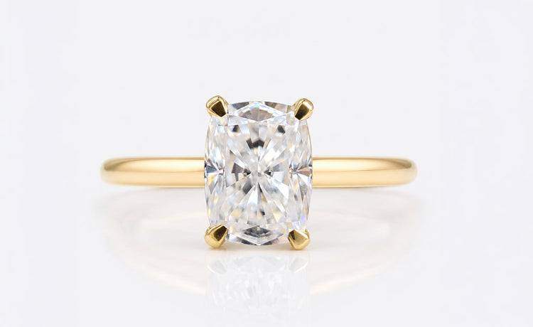 Cushion cut moissanite jewellery including rings, earrings and pendants