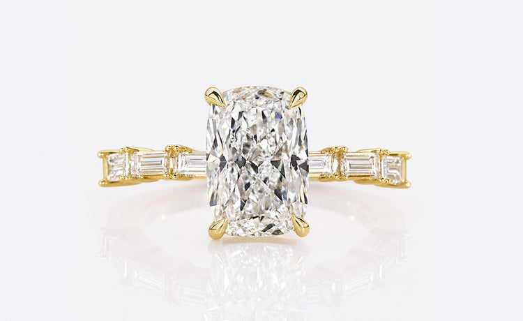 Cushion cut lab grown diamond engagement ring in a solid gold setting