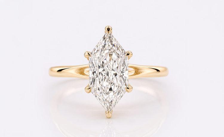 Dutch marquise cut lab grown diamond solitaire ring on a solid gold band