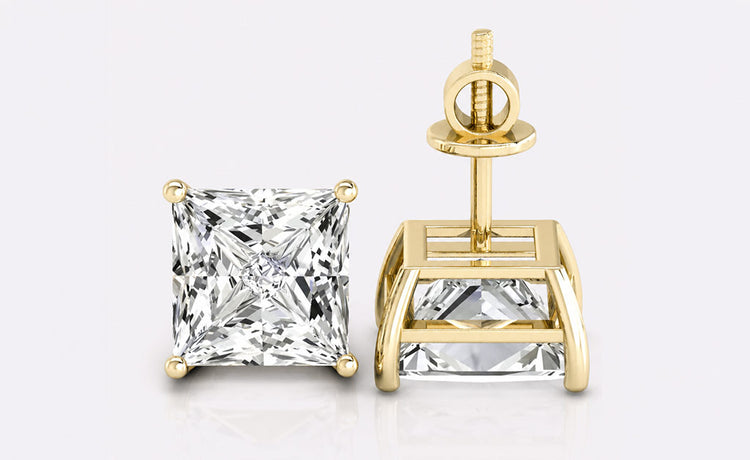 Designer fine jewellery including moissanite earrings and pendants in solid gold
