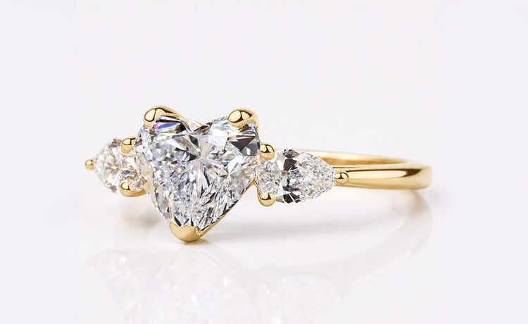 Heart shaped lab grown diamond engagement ring in a solid gold setting