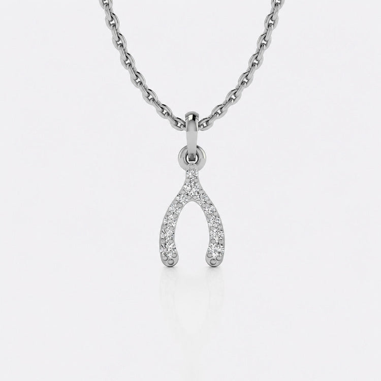 Wishbone pave lab-grown diamond pendant necklace in 14k solid white gold