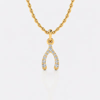 Wishbone pave lab-grown diamond pendant necklace in 14k solid yellow gold