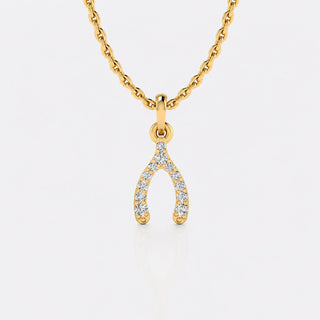 Wishbone pave lab-grown diamond pendant necklace in 14k solid yellow gold