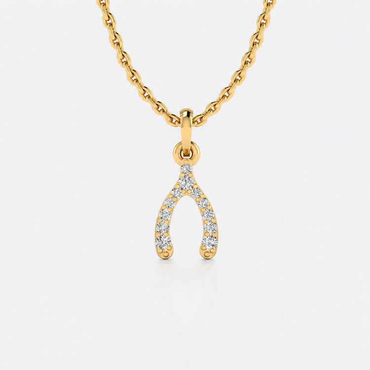 Wishbone pave lab-grown diamond pendant necklace in 14k solid yellow gold