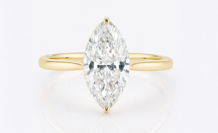 Loose marquise cut moissanite with an elongated pointed silhouette