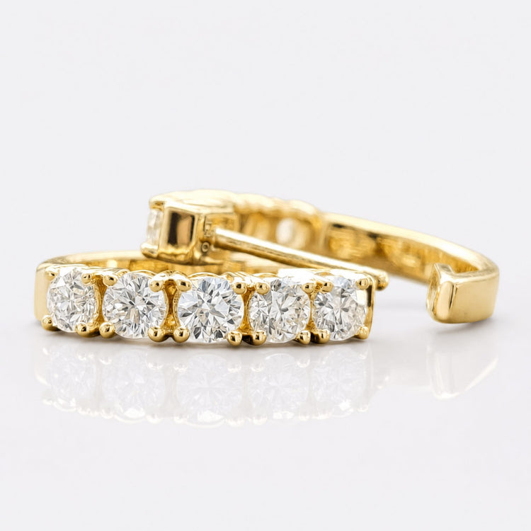 Round moissanite hoop earrings in solid yellow gold