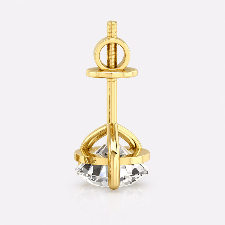 Round cut moissanite martini stud earrings in three prong solid gold settings