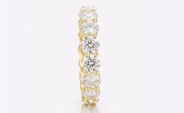 Moissanite wedding band set with round brilliant cut stones in solid gold